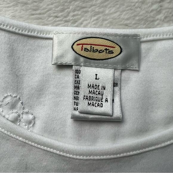 Talbots women’s white Embroidered Floral basic Top shirt size Large - Picture 6 of 8